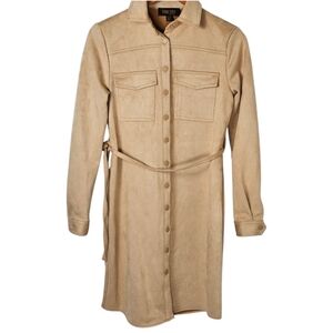 Truth by Republic Tan Faux Suede Button Down Long Sleeve Dress w/Belt, NWOT, XS
